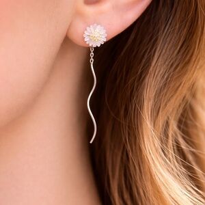 New Delicate Daisy Flower Earrings Sterling Silver, Threaders